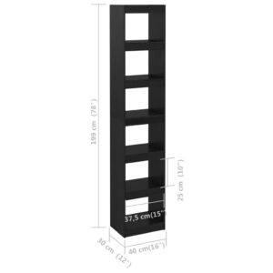 Βιβλιοθήκη/Διαχωριστικό Χώρου Μαύρο 40x30x199 εκ. Ξύλο Πεύκου