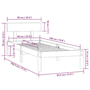 Πλαίσιο Κρεβατιού 90 x 190 εκ. από Ξύλο Πεύκου UK Small Single