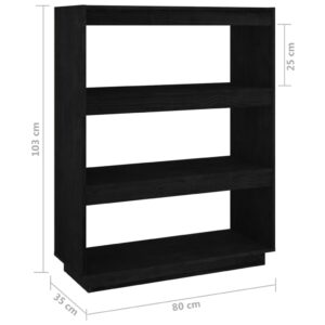 Βιβλιοθήκη/Διαχωριστικό Χώρου Μαύρο 80x35x103 εκ. Μασίφ Πεύκο