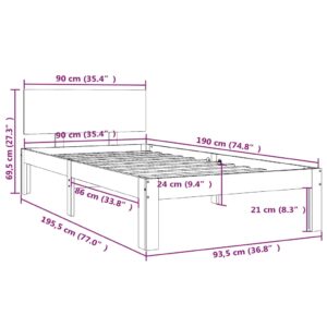 Πλαίσιο Κρεβατιού 90 x 190 εκ. από Μασίφ Ξύλο 3FT Single