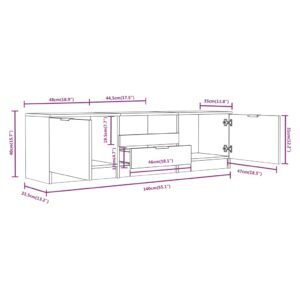 Έπιπλο Τηλεόρασης Γυαλ. Λευκό 140x35x40 εκ. από Επεξεργ. Ξύλο