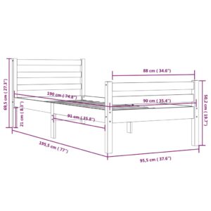 Πλαίσιο Κρεβατιού 90 x 190 εκ. από Μασίφ Ξύλο 3FT Single