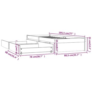 Πλαίσιο Κρεβατιού Με Συρτάρια Μαύρο 75x190 εκ 2FT6 Small Single