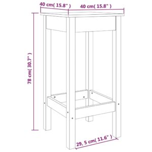 Καρέκλες Μπαρ 2 τεμ. Μαύρο 40x40x78 εκ. Μασίφ Ξύλο Πεύκου