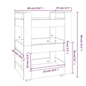 Τρόλεϊ Κουζίνας Καφέ Δρυς 60x45x80 εκ. από Επεξεργασμένο Ξύλο