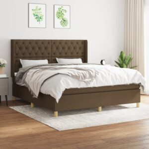 Κρεβάτι Boxspring με Στρώμα Σκούρο Καφέ 160x200 εκ Υφασμάτινο