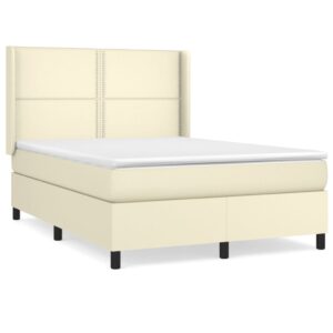 Κρεβάτι Boxspring με Στρώμα Κρεμ 140x190εκ. από Συνθετικό Δέρμα