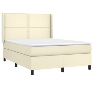 Κρεβάτι Boxspring με Στρώμα Κρεμ 140x190εκ. από Συνθετικό Δέρμα