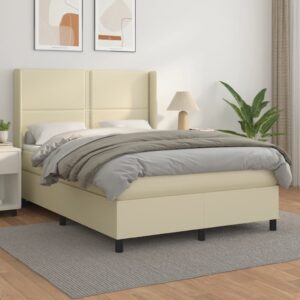 Κρεβάτι Boxspring με Στρώμα Κρεμ 140x190εκ. από Συνθετικό Δέρμα