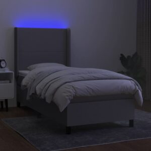 Κρεβάτι Boxspring με Στρώμα & LED Αν.Γκρι 90x200 εκ. Υφασμάτινο