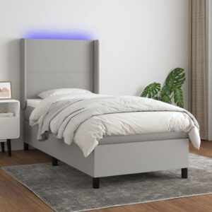 Κρεβάτι Boxspring με Στρώμα & LED Αν.Γκρι 90x200 εκ. Υφασμάτινο