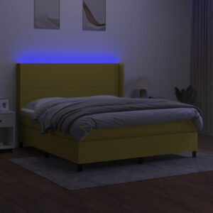 Κρεβάτι Boxspring με Στρώμα & LED Πράσινο 160x200 εκ Υφασμάτινο