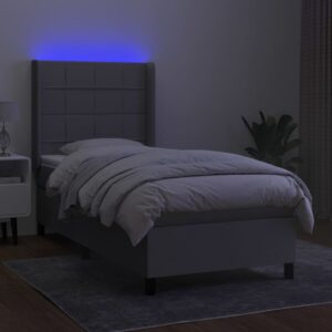 Κρεβάτι Boxspring με Στρώμα & LED Αν.Γκρι 90x200 εκ. Υφασμάτινο