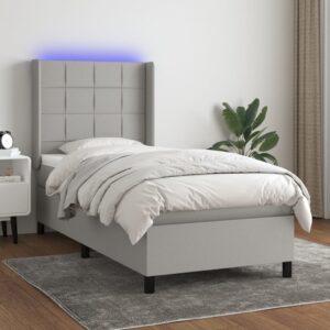 Κρεβάτι Boxspring με Στρώμα & LED Αν.Γκρι 90x200 εκ. Υφασμάτινο