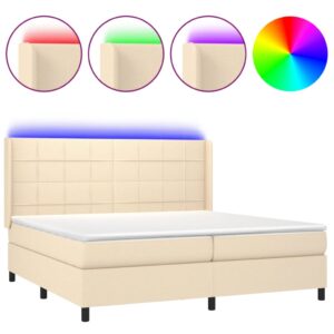 Κρεβάτι Boxspring με Στρώμα & LED Κρεμ 200x200 εκ. Υφασμάτινο