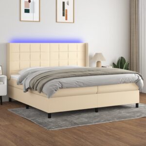 Κρεβάτι Boxspring με Στρώμα & LED Κρεμ 200x200 εκ. Υφασμάτινο