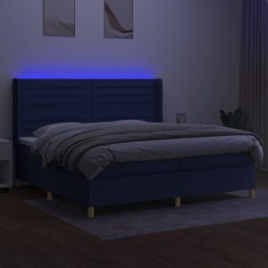 Κρεβάτι Boxspring με Στρώμα & LED Μπλε 200x200 εκ. Υφασμάτινο