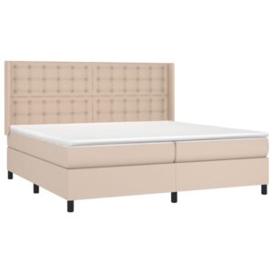 Κρεβάτι Boxspring Στρώμα&LED Καπουτσίνο 200x200 εκ. Συνθ. Δέρμα