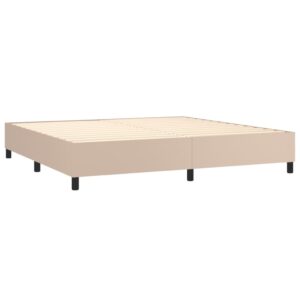 Κρεβάτι Boxspring Στρώμα&LED Καπουτσίνο 200x200 εκ. Συνθ. Δέρμα