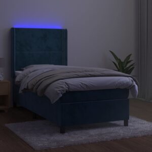 Κρεβάτι Boxspring με Στρώμα & LED Σκ. Μπλε 80x200 εκ. Βελούδινο