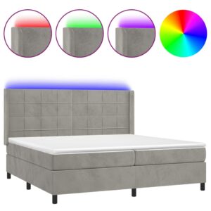 Κρεβάτι Boxspring με Στρώμα & LED Αν.Γκρι 200x200 εκ. Βελούδινο