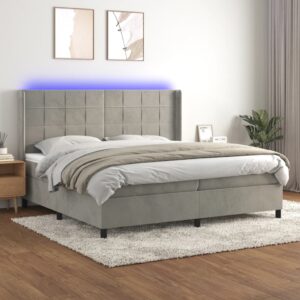 Κρεβάτι Boxspring με Στρώμα & LED Αν.Γκρι 200x200 εκ. Βελούδινο