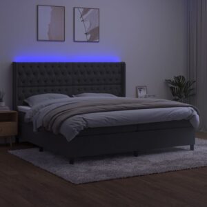 Κρεβάτι Boxspring με Στρώμα & LED Σκ. Γκρι 200x200εκ. Βελούδινο