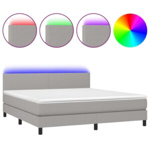 Κρεβάτι Boxspring με Στρώμα & LED Αν.Γκρι 180x200 εκ Υφασμάτινο