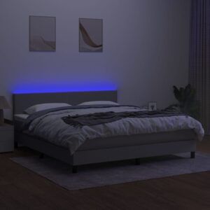 Κρεβάτι Boxspring με Στρώμα & LED Αν.Γκρι 180x200 εκ Υφασμάτινο