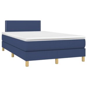 Κρεβάτι Boxspring με Στρώμα & LED Μπλε 120x200 εκ. Υφασμάτινο