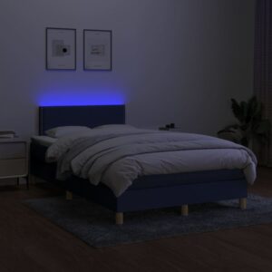 Κρεβάτι Boxspring με Στρώμα & LED Μπλε 120x200 εκ. Υφασμάτινο