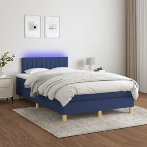 Κρεβάτι Boxspring με Στρώμα & LED Μπλε 120x200 εκ. Υφασμάτινο