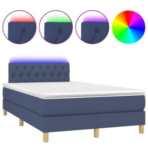 Κρεβάτι Boxspring με Στρώμα & LED Μπλε 120x200 εκ. Υφασμάτινο