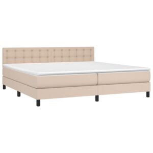 Κρεβάτι Boxspring Στρώμα&LED Καπουτσίνο 200x200 εκ. Συνθ. Δέρμα