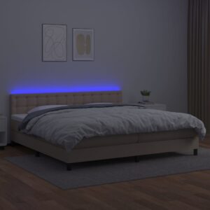 Κρεβάτι Boxspring Στρώμα&LED Καπουτσίνο 200x200 εκ. Συνθ. Δέρμα