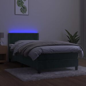 Κρεβάτι Boxspring με Στρώμα & LED Σκ. Πράσινο 80x200 εκ Βελούδο