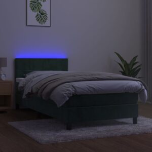 Κρεβάτι Boxspring με Στρώμα & LED Σκ. Πράσινο 80x200 εκ Βελούδο