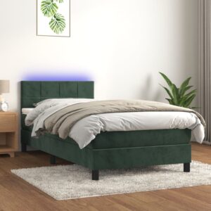 Κρεβάτι Boxspring με Στρώμα & LED Σκ. Πράσινο 80x200 εκ Βελούδο