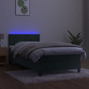 Κρεβάτι Boxspring με Στρώμα & LED Σκ. Πράσινο 80x200 εκ Βελούδο