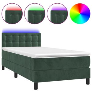 Κρεβάτι Boxspring με Στρώμα & LED Σκ. Πράσινο 80x200 εκ Βελούδο