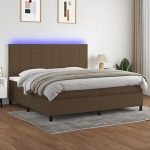 Κρεβάτι Boxspring με Στρώμα & LED Σκ.Καφέ 200x200εκ. Υφασμάτινο