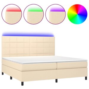 Κρεβάτι Boxspring με Στρώμα & LED Κρεμ 200x200 εκ. Υφασμάτινο