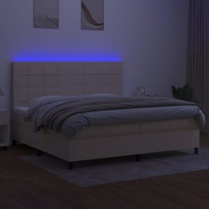 Κρεβάτι Boxspring με Στρώμα & LED Κρεμ 200x200 εκ. Υφασμάτινο