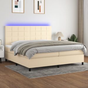 Κρεβάτι Boxspring με Στρώμα & LED Κρεμ 200x200 εκ. Υφασμάτινο