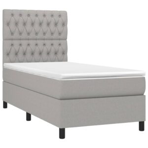 Κρεβάτι Boxspring με Στρώμα & LED Αν.Γκρι 90x200 εκ. Υφασμάτινο