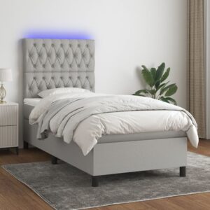 Κρεβάτι Boxspring με Στρώμα & LED Αν.Γκρι 90x200 εκ. Υφασμάτινο