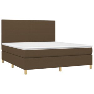 Κρεβάτι Boxspring με Στρώμα & LED Σκ.Καφέ 160x200εκ. Υφασμάτινο