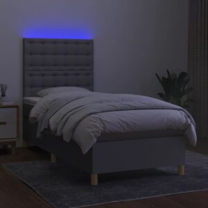 Κρεβάτι Boxspring με Στρώμα & LED Αν.Γκρι 90x200 εκ. Υφασμάτινο