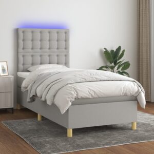 Κρεβάτι Boxspring με Στρώμα & LED Αν.Γκρι 90x200 εκ. Υφασμάτινο