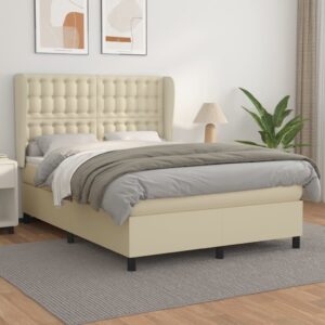 Κρεβάτι Boxspring με Στρώμα Κρεμ 140x190εκ. από Συνθετικό Δέρμα